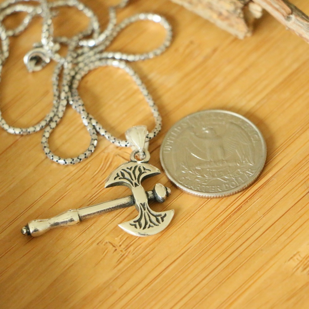 Sterling Silver Decorated Axe Necklace - Picture 4 of 7